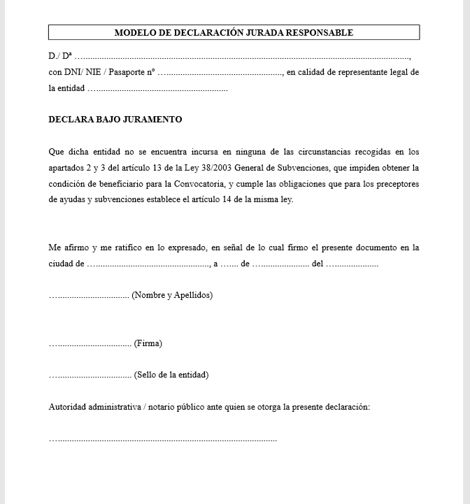 Modelo declaracion jurada responsable