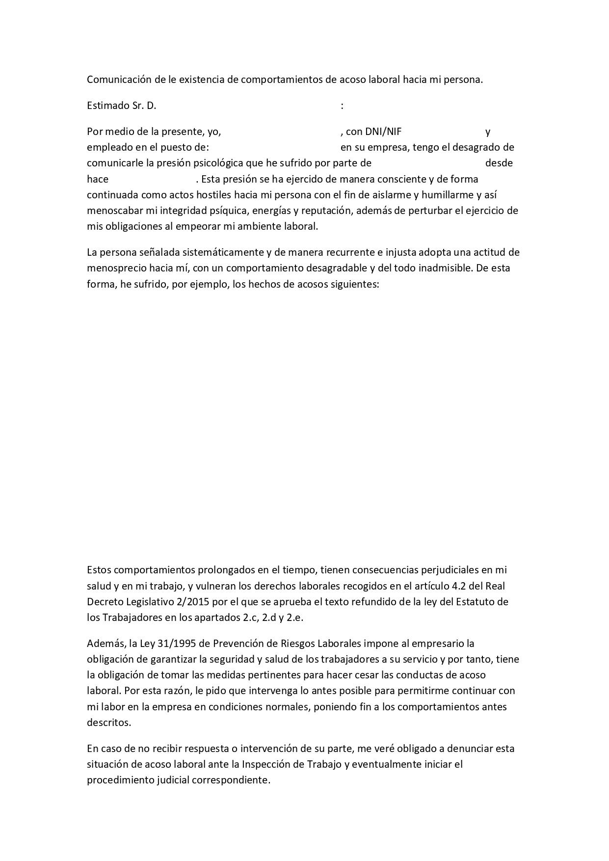 Modelo Carta Hostigamiento Laboral 2021 Idea E Inspiración