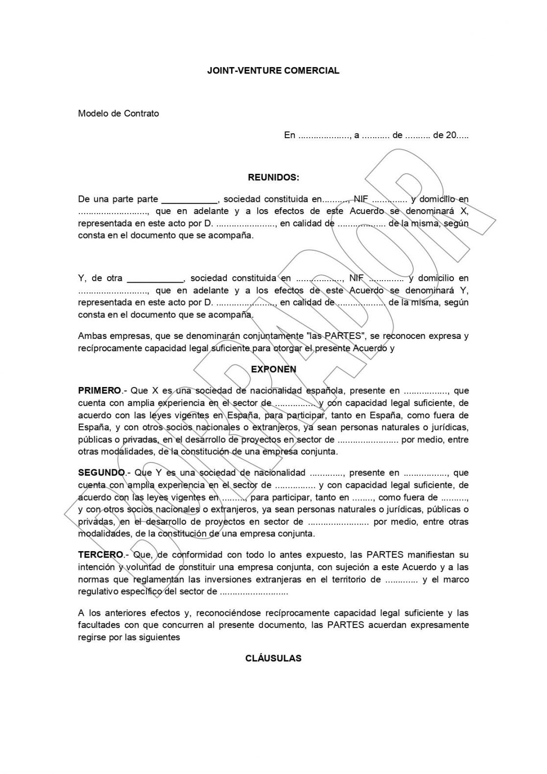 Contrato de joint venture. Características. Modelo en PDF | Asesorías