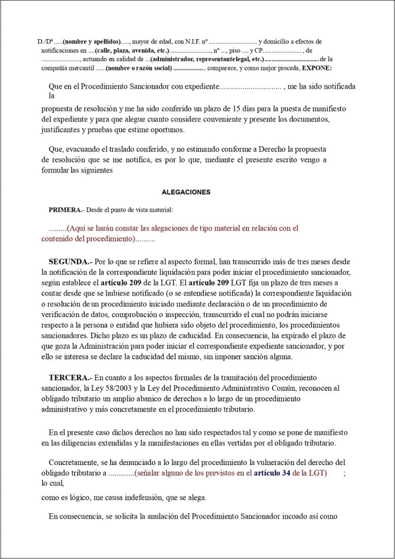 Modelo De Escrito De Alegaciones Plantillas Gratis Asesorías 8160