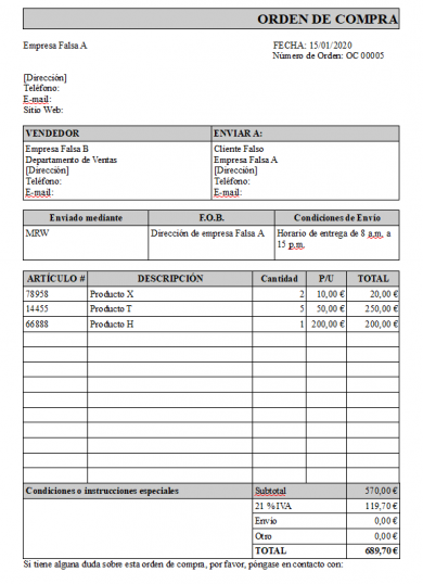 Orden De Compra Excel Modelos Y Ejemplo Biztree Com P 5044